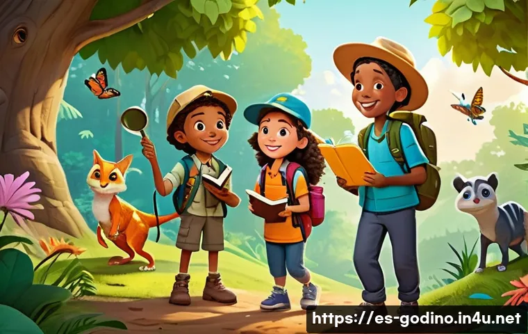 고고다이노의 교육적 메시지 - A colorful animated scene featuring a group of diverse, friendly cartoon children wearing casual clo...