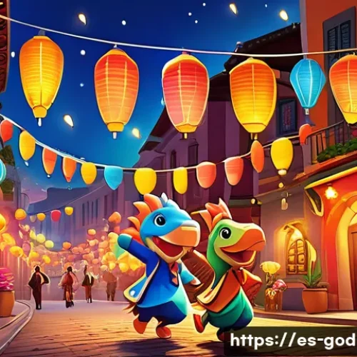 고고다이노 영어판 이름과 차이점 - A vibrant mobile game scene showcasing the original version of GoGoDino with a colorful, culturally ...